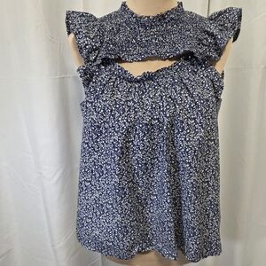 Old Navy Blue Floral Ruffle Blouse